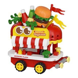 潮乐创城市街景美食小推餐车积木玩具益智拼装创意男女孩生日礼物