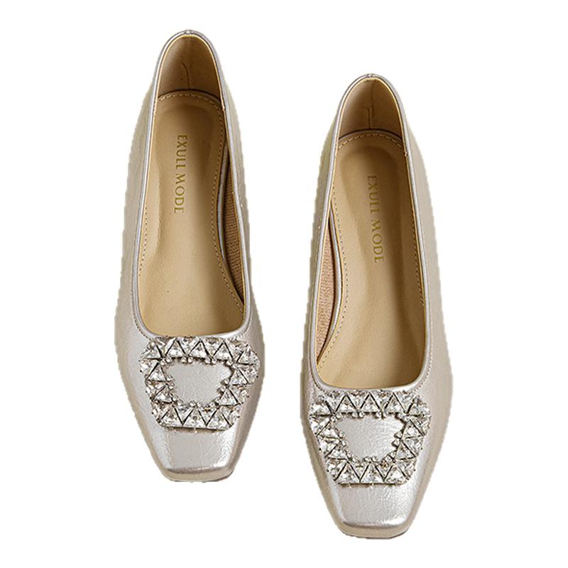 依思Q玛丽珍鞋女2025新款软底方头气质单鞋浅口百搭平底通勤女鞋