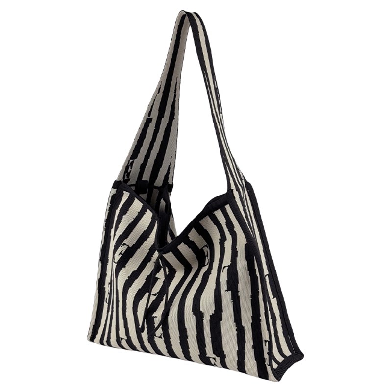 ELLE女包新款包包条纹通勤托特包女大容量百搭休闲超火好看单肩包