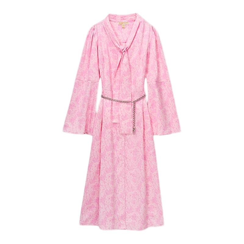 【2件折上折】MICHAEL KORS MK 女士印花系带领连衣裙 含腰带