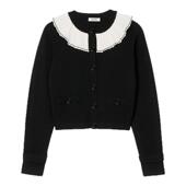 末6折SANDRO2025秋冬新款 女装 法式 季 气质拼接撞色荷叶领针织开衫