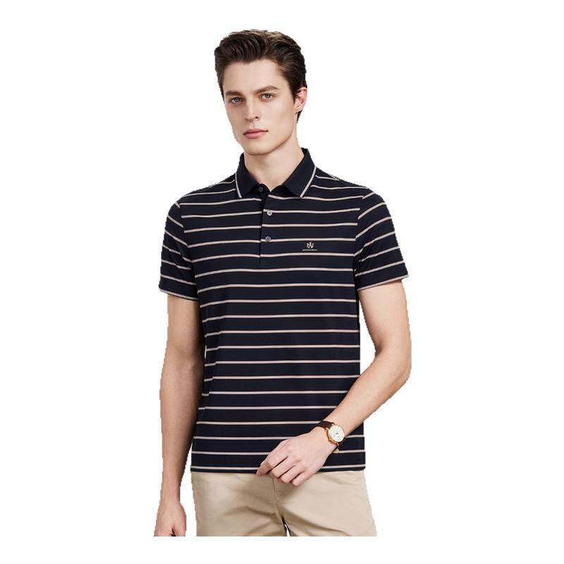 桑蚕丝+莱赛尔】男士条纹翻领短袖POLO衫夏季商务休闲凉感T恤男款