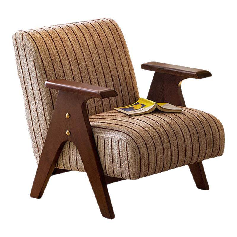 林氏木业中古风实木沙发椅客厅单人椅家用阳台理查德休闲靠背椅