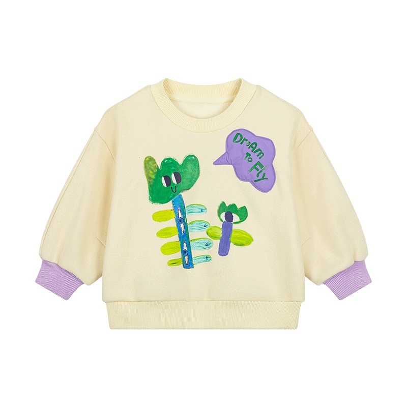 趣味艺术家图案，立体云朵装饰女童卫衣