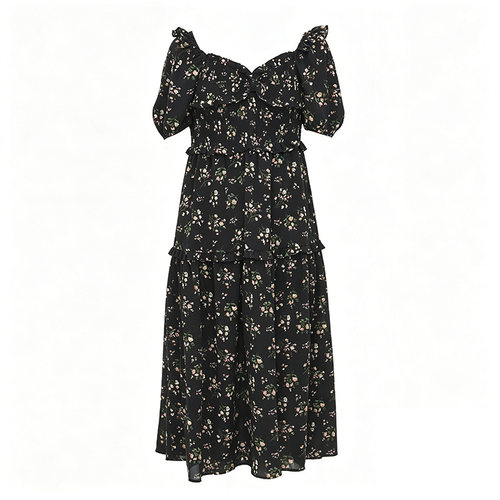 MOUSSY 春季新品法式少女方领泡泡袖碎花连衣裙028ISA33-3301