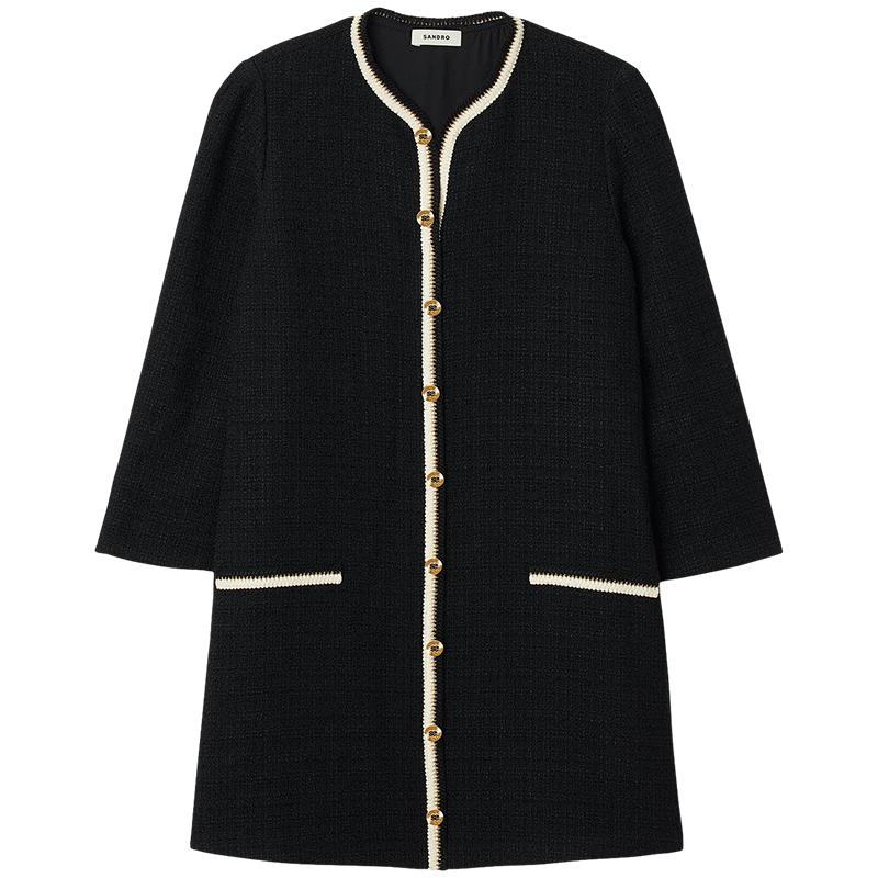 SANDRO时尚撞色饰边黑色连衣裙