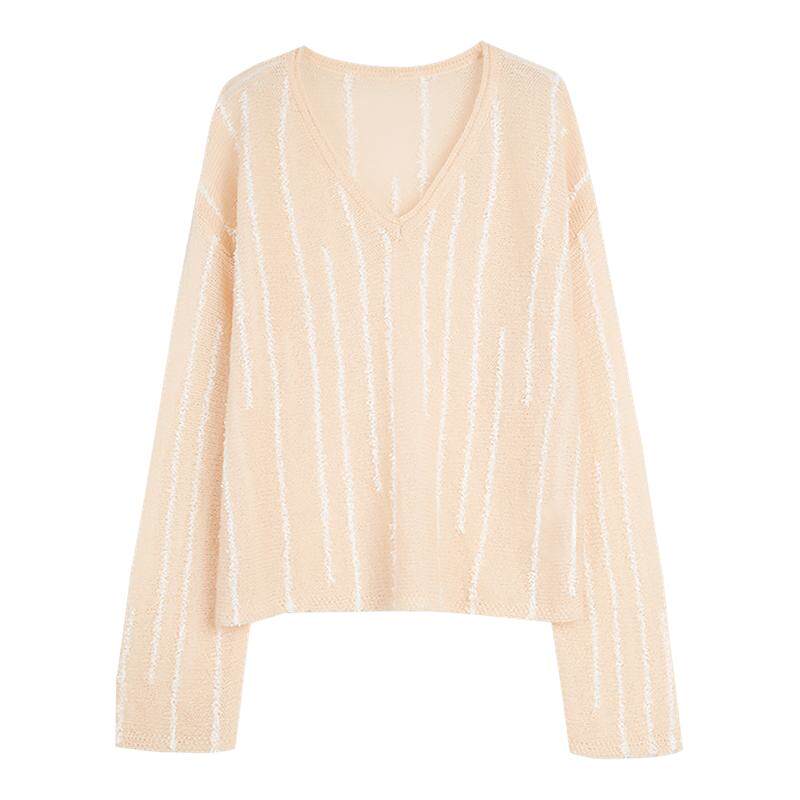 ELLE绵羊毛V领长袖针织衫