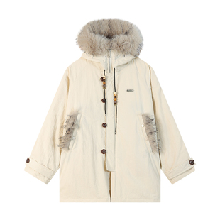 江南先生NewJNXS抗静电防泼水保暖座山雕毛领连帽派克棉服中长款