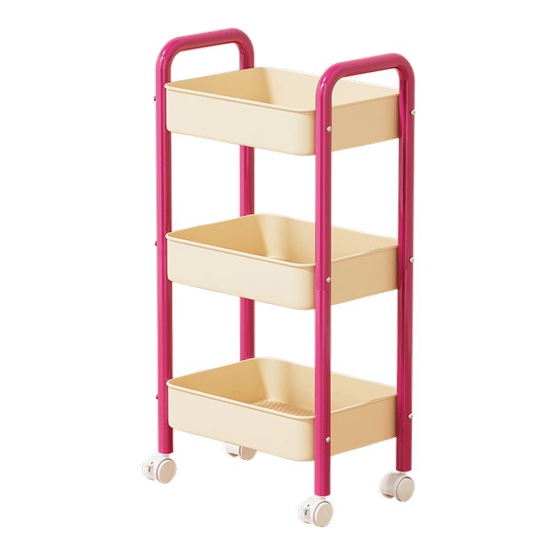 可移动小推车落地多层碳钢置物架家用卧室零食杂物阅读书籍收纳架