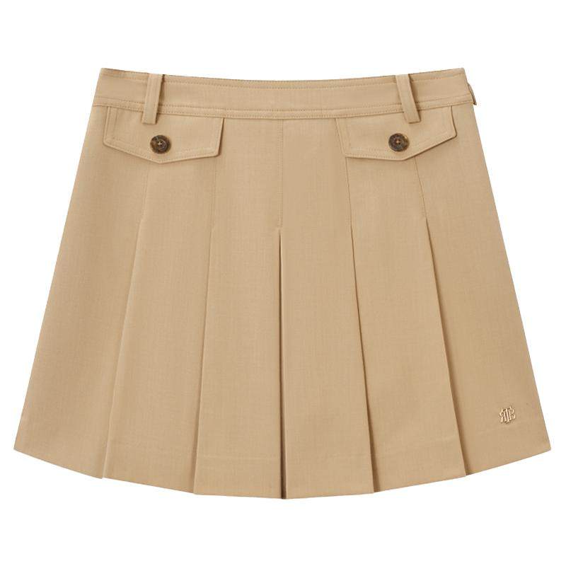 TeenieWeenie小熊半身裙子春秋季少女感学院纯色百褶裙短裙女