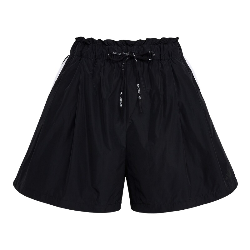 adidas阿迪达斯侧边三条纹足球风系列花苞裤黑宽松梭织短裤LD2951