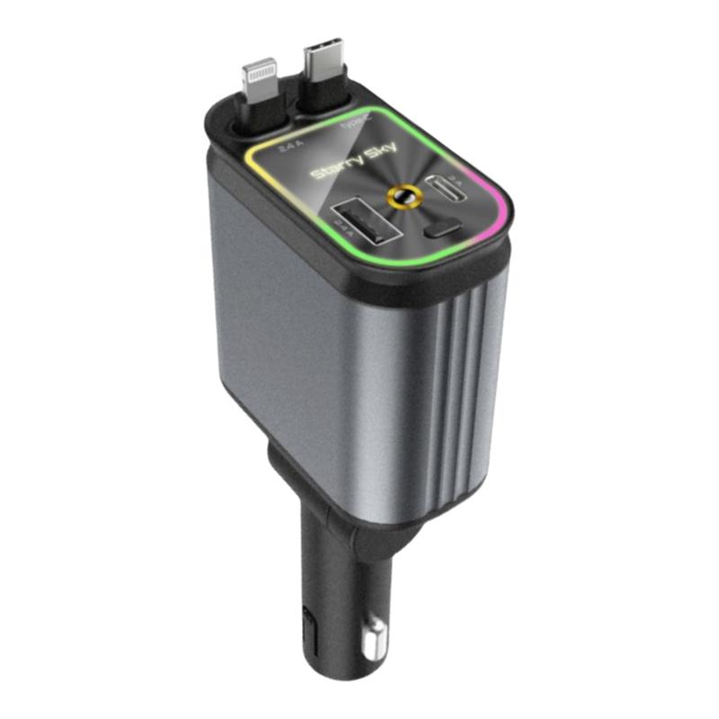 星空顶车载充电器快充自带伸缩线