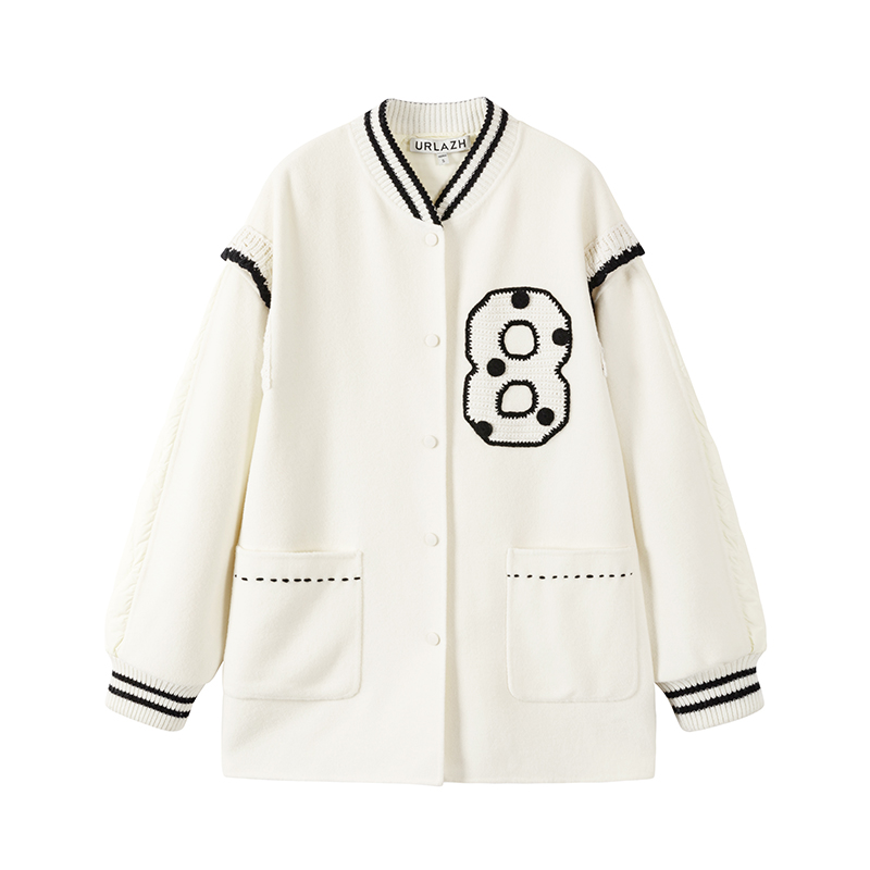 urlazh/有兰白色棒球服大衣外套