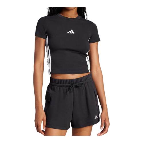 adidas阿迪达斯短款修身运动休闲圆领上衣三条纹女短袖T恤 JC8325