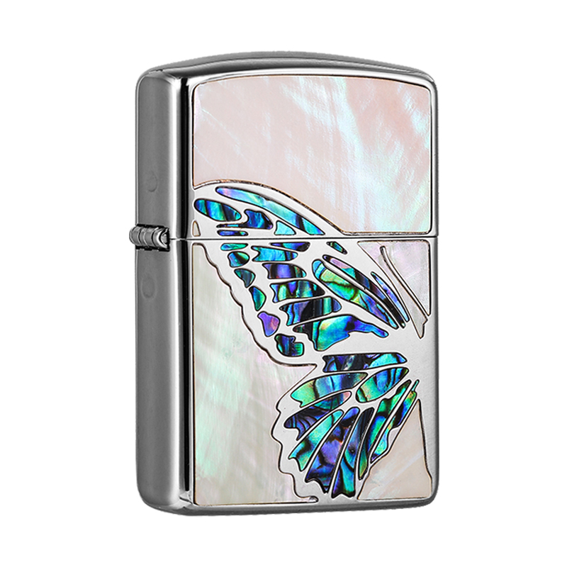 【自营】Zippo芝宝官方正品防风煤油打火机双面彩贝蝴蝶高颜值
