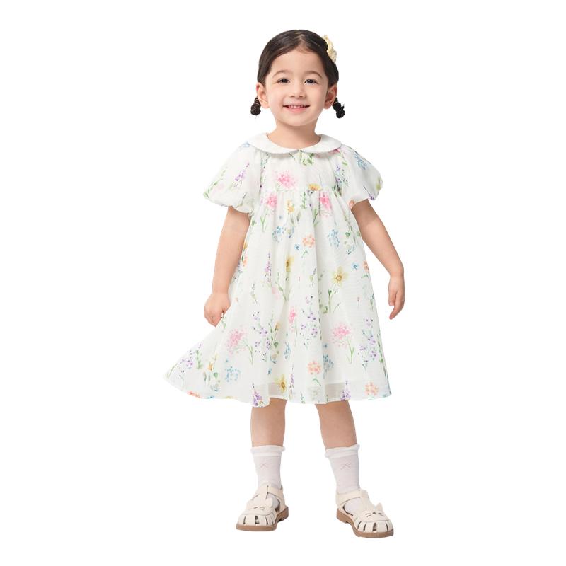 巴拉巴拉童装儿童连衣裙宝宝女童A字裙甜美可爱雪纺裙夏裙子翻领