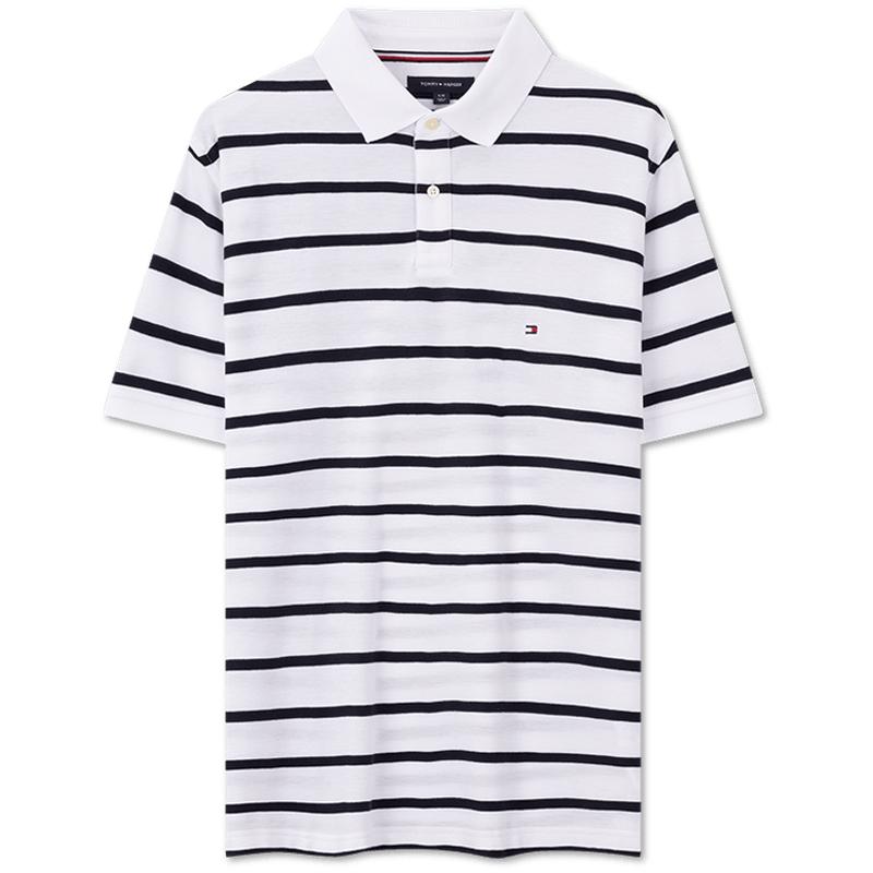 Tommy男装条纹小绣标短袖POLO衫