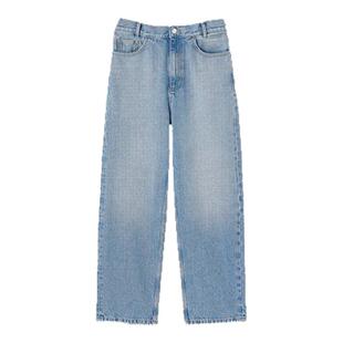优雅简约棉质蓝色复古做旧高腰牛仔长裤 时尚 法式 SANDRO秋冬女装