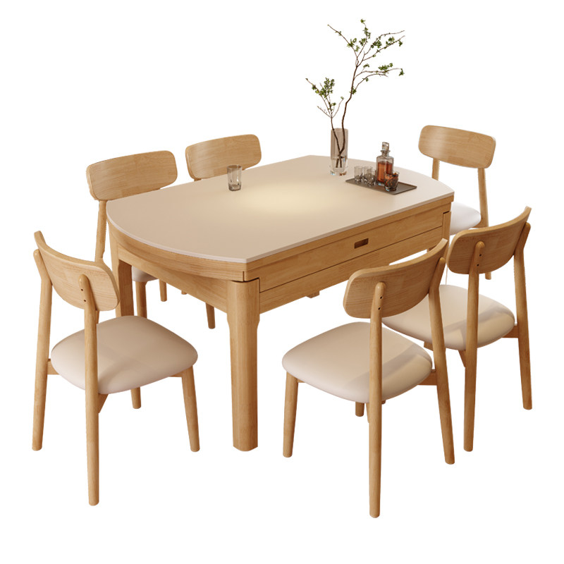 政府补贴蓝色理想岩板餐桌小户型家用餐桌椅组合可变圆桌实木桌