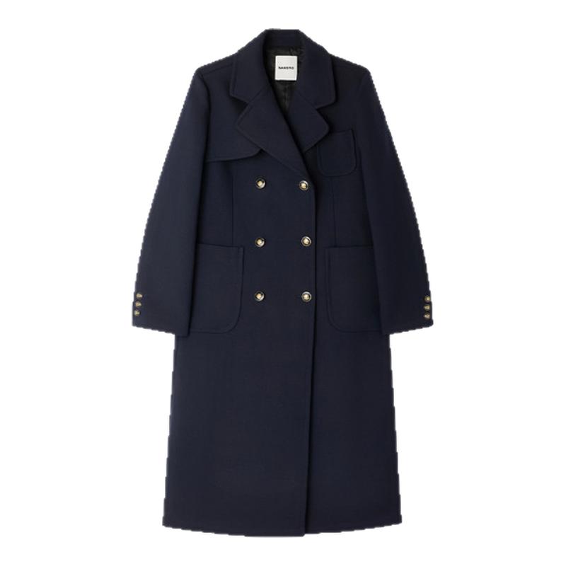 SANDRO双排扣翻领大衣外套