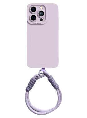 适用16promax手机壳新款iphone17pro保护套15高级感14plus液态硅胶13全包防摔12腕带手绳斜挎xs/xr简约女软