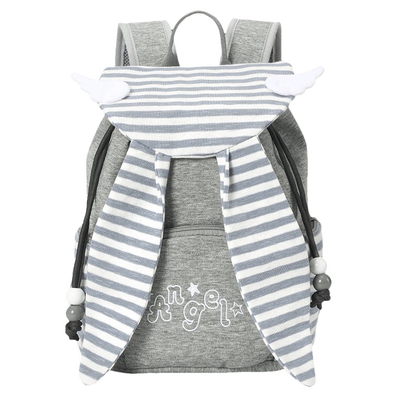 畹町天使星月 轻亚风叛逆少女条纹兔耳朵双肩背包女抽绳翻盖书包