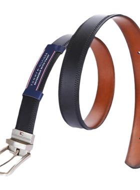 正品Tommy Hilfiger汤米男士纯色双面用商务休闲针扣皮带时尚腰带