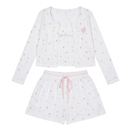 法式公主风碎花睡衣女三件套