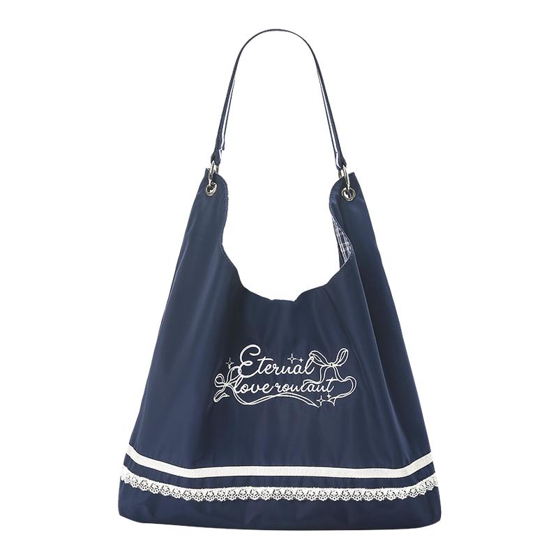 畹町校队少女帆布包女条纹双面单肩包韩系芭蕾运动风大容量hobo包