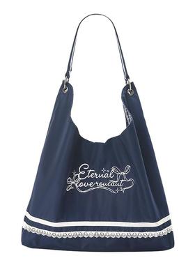 畹町校队少女帆布包女条纹双面单肩包韩系芭蕾运动风大容量hobo包