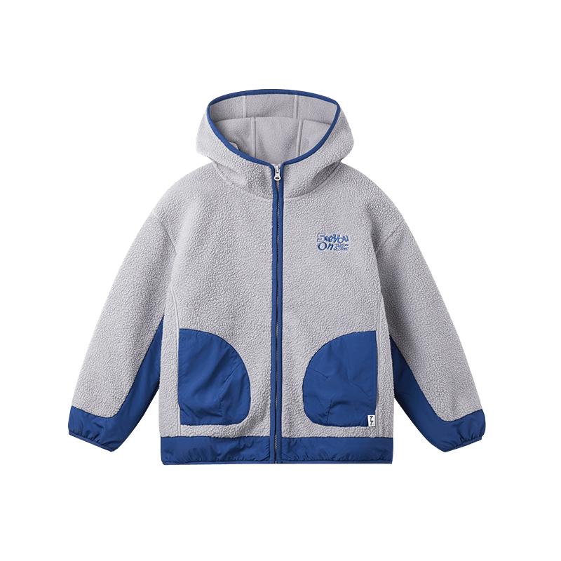 mipo冬季儿童摇粒绒外套拼色加绒加厚羊羔绒棉服户外男女保暖上衣