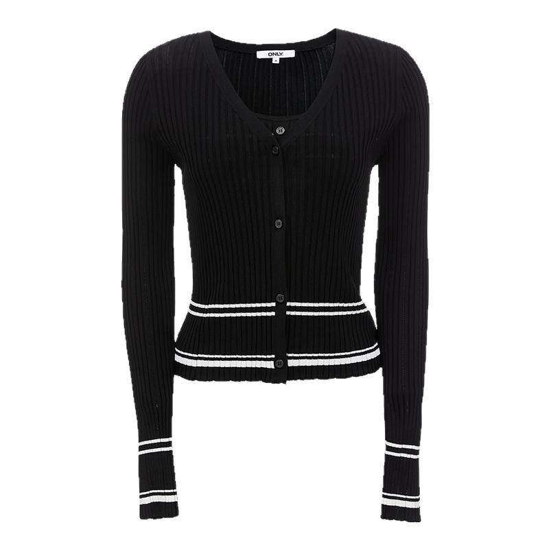 ONLY春季新款吊带开衫舒适高弹撞色条纹短款套装毛衣针织衫女
