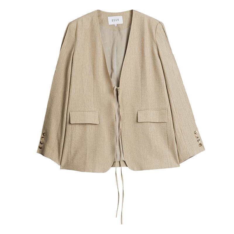 ELLE法式时髦V领系带西装外套