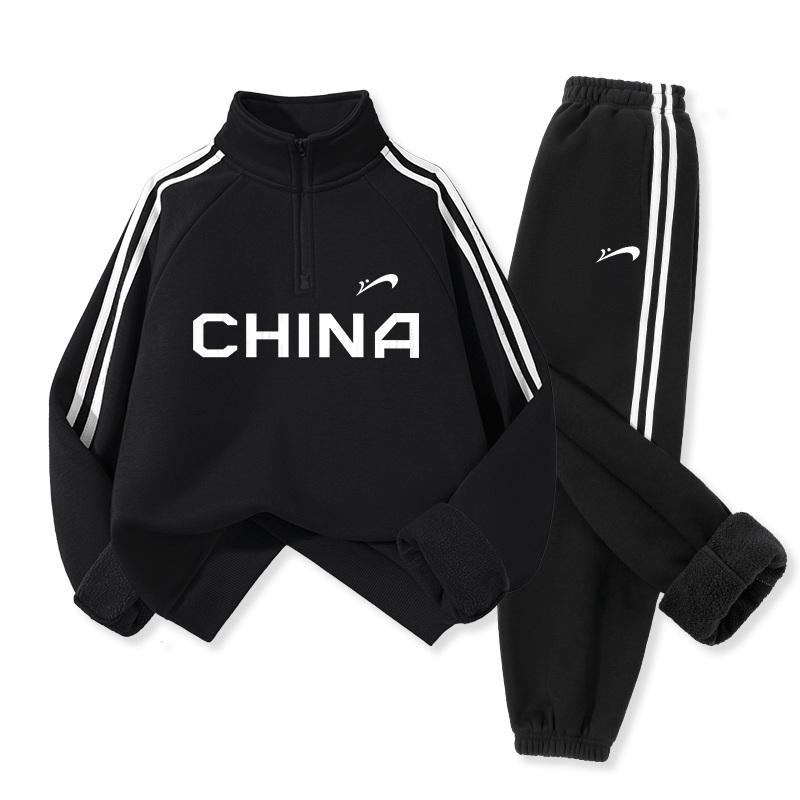 贵人鸟童装男童运动套装2025新款大童秋冬款加绒衣服儿童冬季卫裤