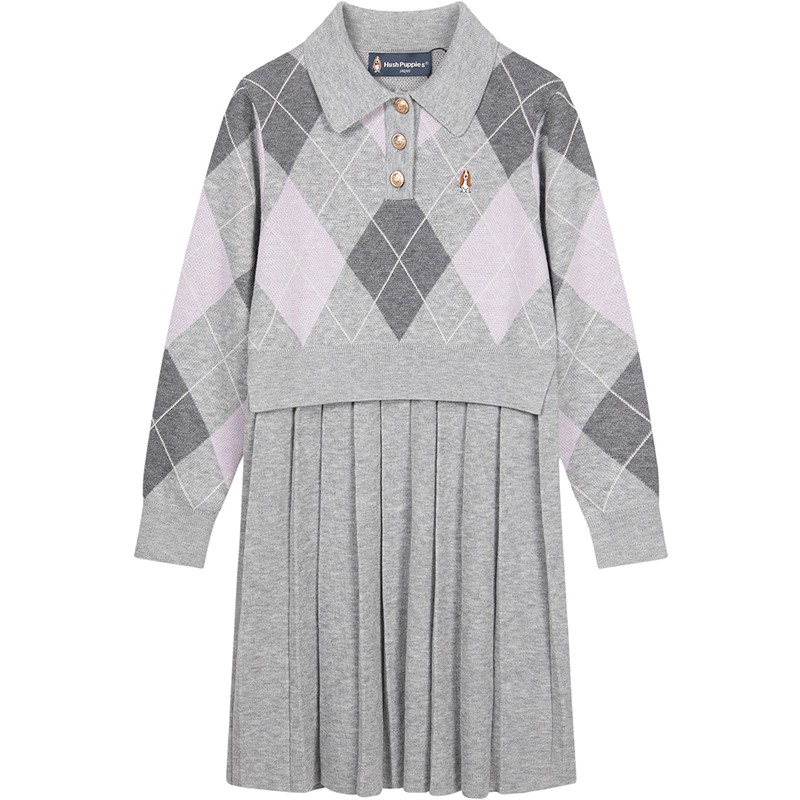 暇步士童装女童连衣裙25冬新品学院风裙子中大童百褶裙儿童毛衣裙