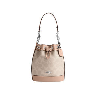 15新款 蔻驰女包Dempsey 官方正品 豆沙色水桶包手提斜挎 COACH