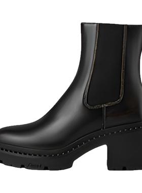 ASH女靴冬季新款NEWTON真皮高跟切尔西靴粗跟后拉链高跟短靴单靴