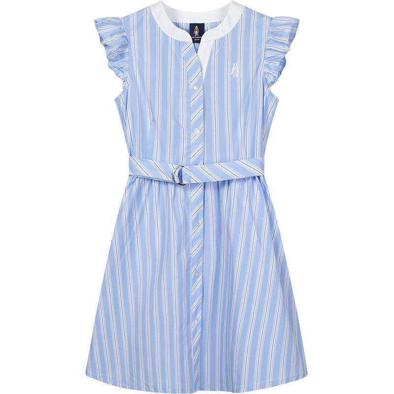 暇步士童装女童连衣裙26夏新款大童条纹休闲裙子儿童甜美优雅裙