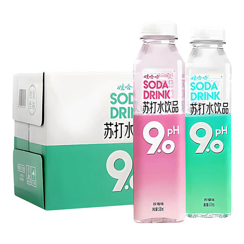 娃哈哈PH9.0苏打水500ml*15瓶柠檬味玫瑰味弱碱性水无糖无汽饮品