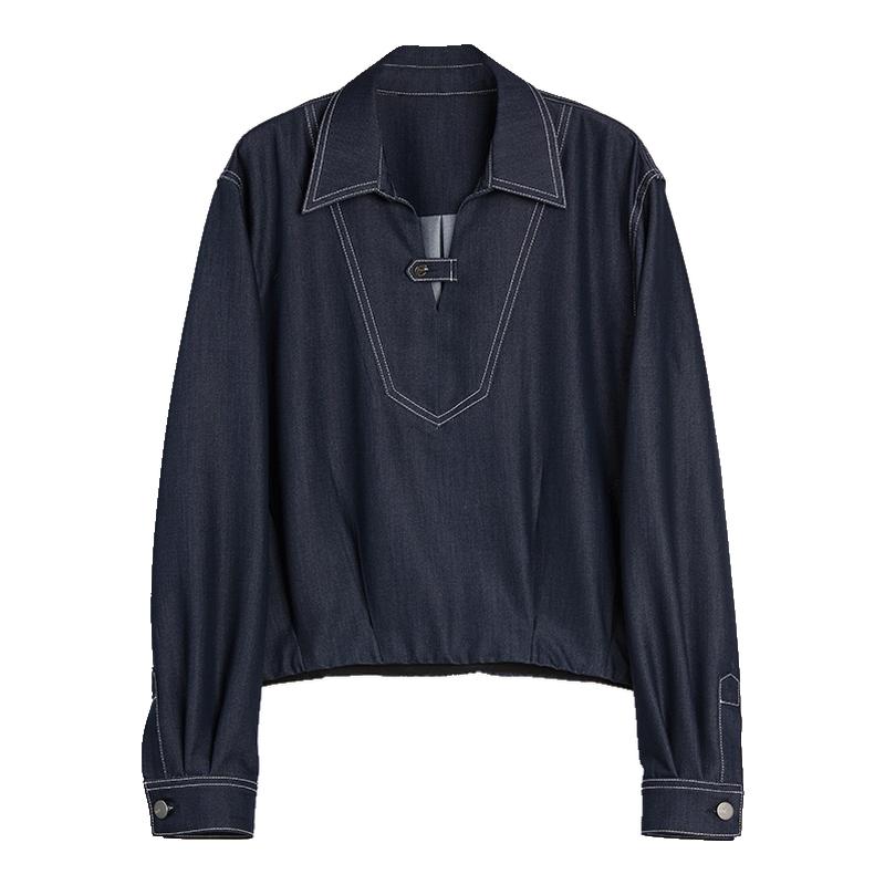 ELLE法式复古牛仔衬衫女