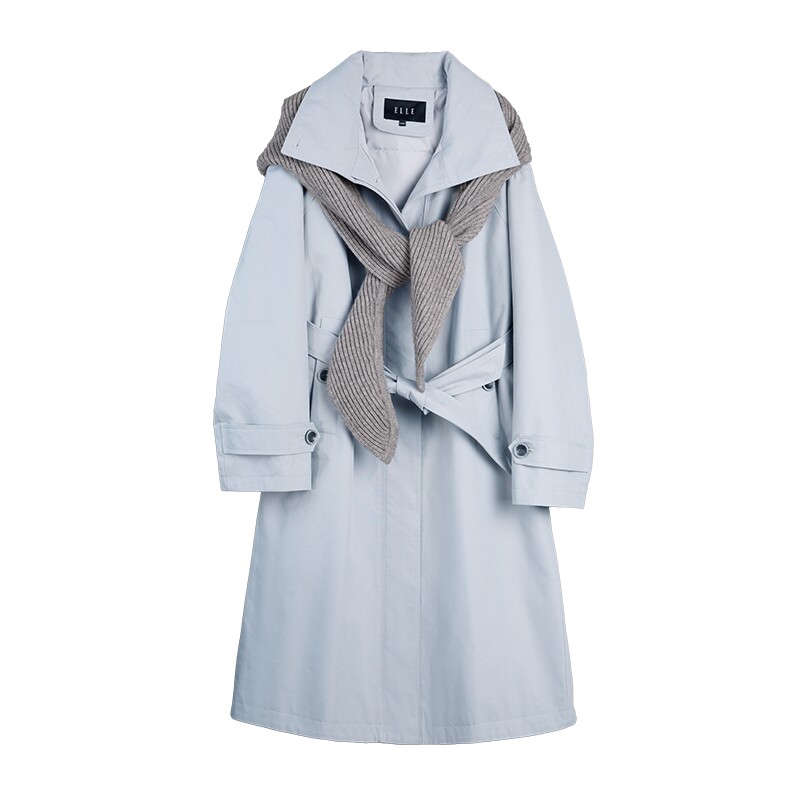 【雾蓝都市】ELLE90白鸭绒风衣式羽绒服女2025冬新款针织披