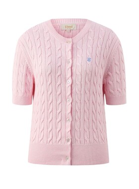 【100%棉】Eland衣恋针织T恤女下摆罗纹经典绞花短袖上衣夏季