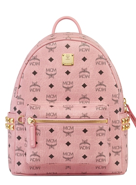 MCM STARK小号桃花粉双肩通勤背包女包送女友校园书包