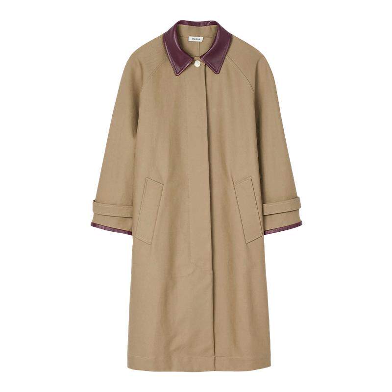 袖领口撞色设计金色单排扣门襟