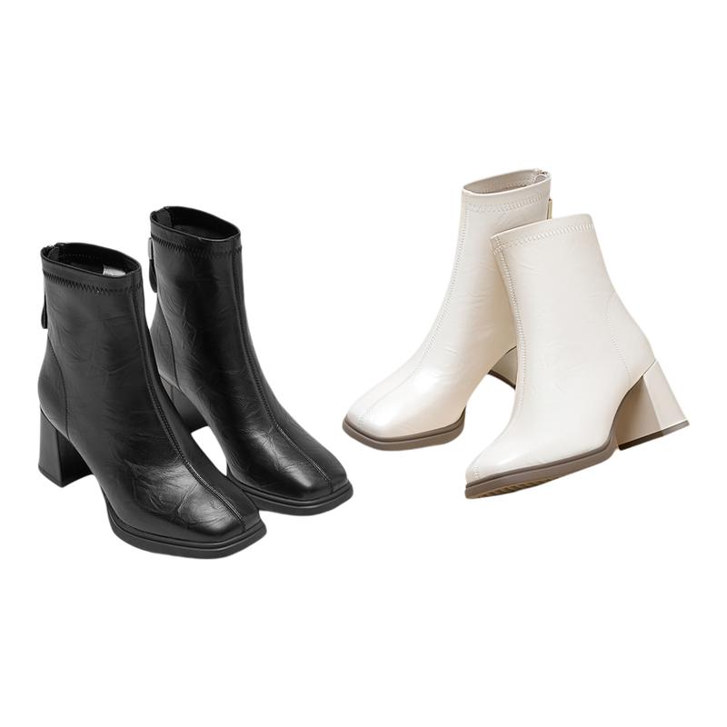 exull/依思Q2025秋冬新款粗跟方头时装靴女百搭舒适增高马丁靴