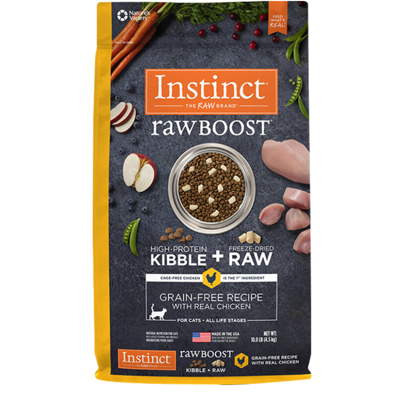 Instinct天然百利生鲜鸡无谷猫粮冻干双拼鸡肉粮【效期26年3月】