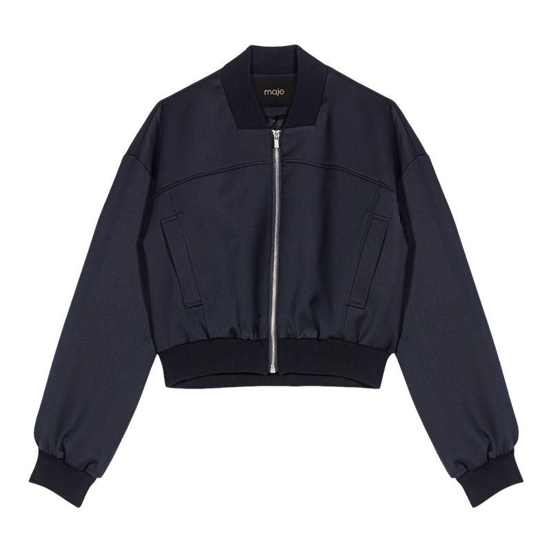 Maje时尚休闲圆领短款夹克外套
