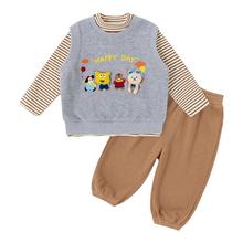 嘟嘟家宝宝套装秋季新款婴儿洋气春秋男童女童马甲裤子T恤三件套