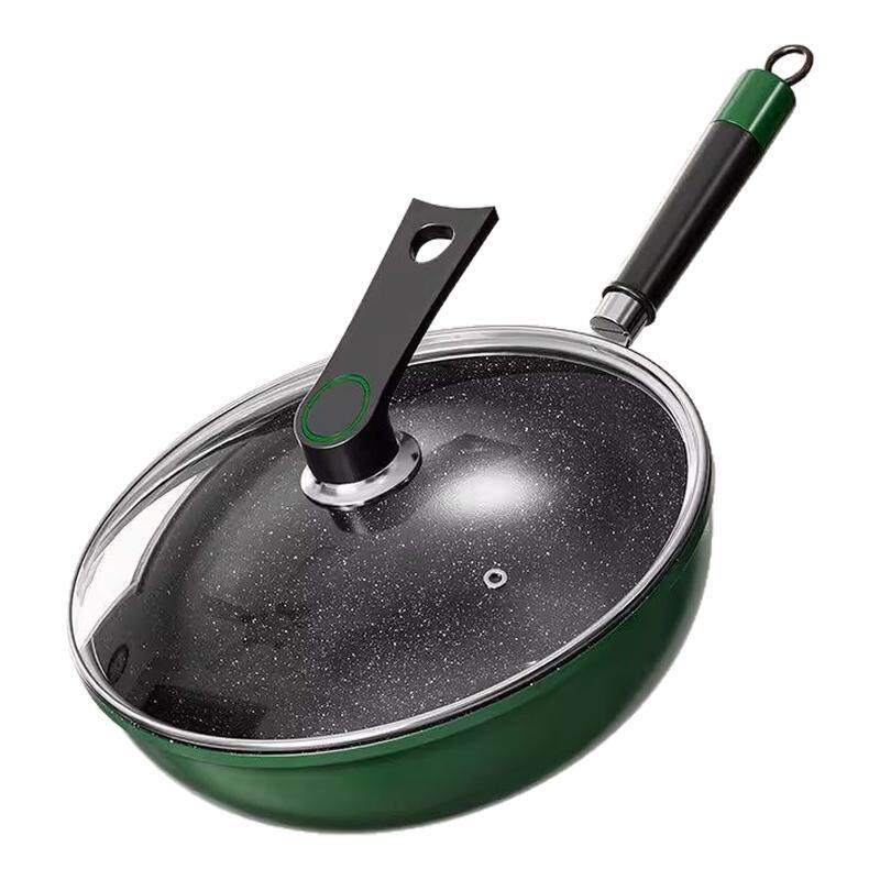 麦饭石炒锅不粘锅家用炒菜锅不沾锅燃气煤气灶适用电磁炉专用锅具