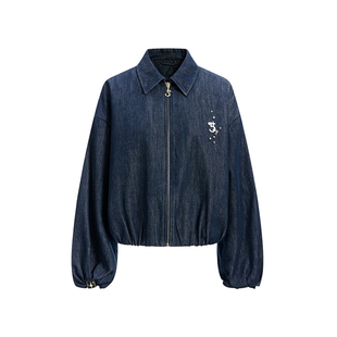 女冬装 莱赛尔牛仔外套2025新款 PLUS外套复古棉质烫钻灯笼袖 FIVE